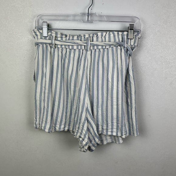 LOFT White Blue Striped Paperbag Shorts High Waist Medium - Picture 6 of 11